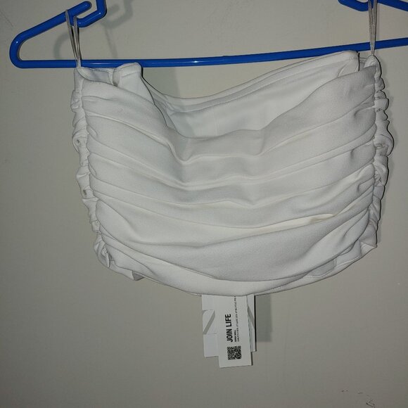 Zara Tops - NWT Zara Strapless Ruched Quarter Shell Corset Top Size XS White